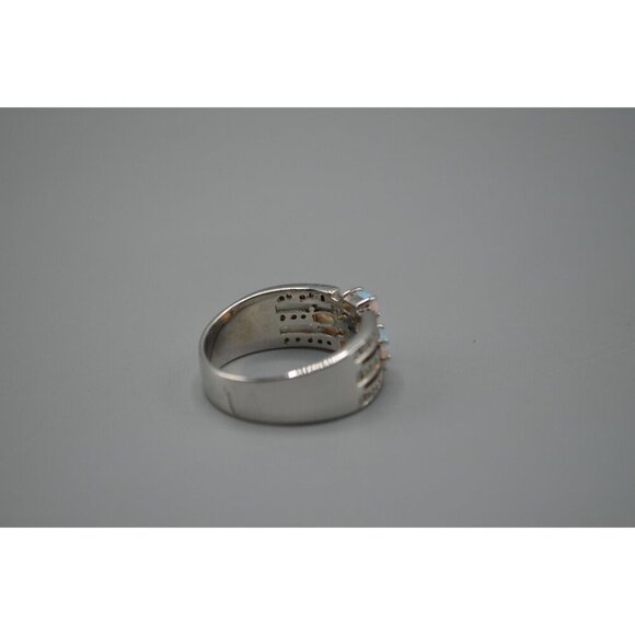 Opalite Cluster 3 Band Ring w/ Crystals CZ ADI 925 Thai Stamp Size 9.75 7.05g - Picture 3 of 7